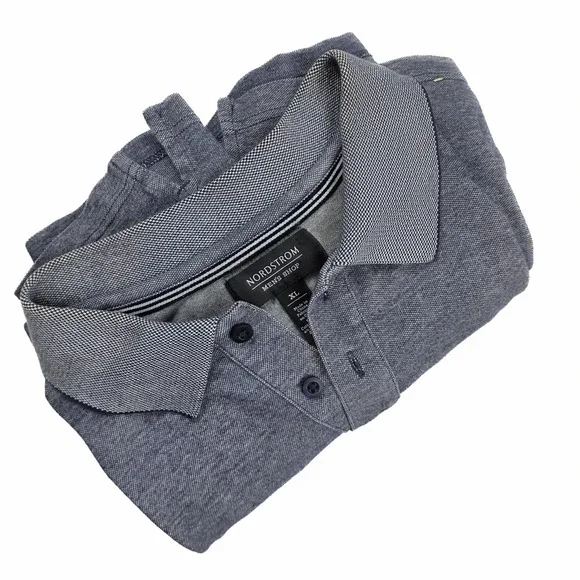 Nordstrom Mens Shop Blue Heather 1/4 Button‎ Short Sleeve Polo Men's Size XL - Picture 3 of 5